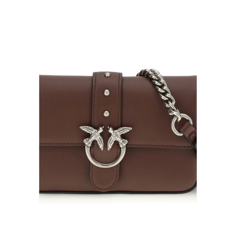 PINKO Brown Calf Leather Baby Love Shoulder Bag