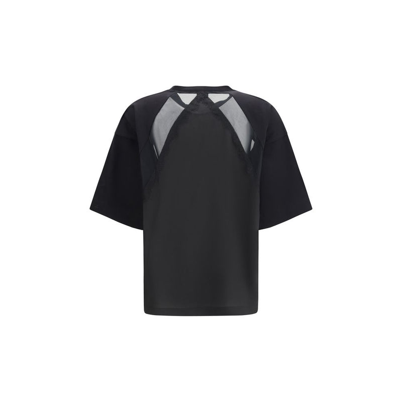 PINKO Stephanie Black Cotton T-Shirt with Lace Inserts