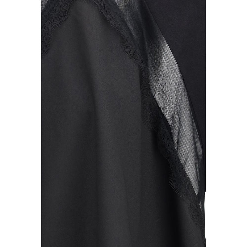 PINKO Stephanie Black Cotton T-Shirt with Lace Inserts