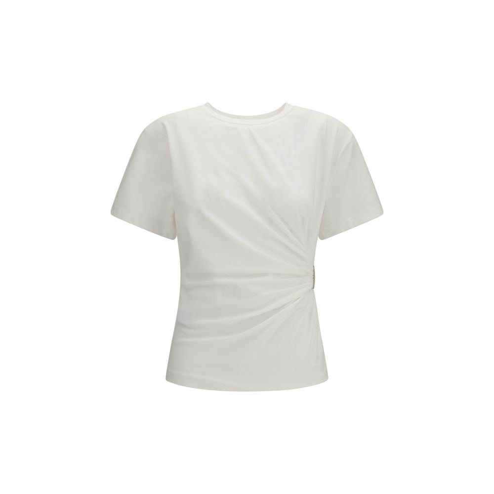 PINKO Mary White Cotton T-Shirt with Gold Appliqué