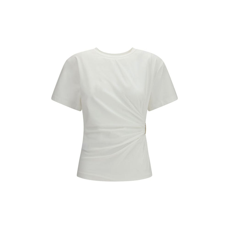 PINKO Mary White Cotton T-Shirt with Gold Appliqué