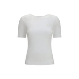 Ganni White Cotton T-Shirt - Slim Fit with Logo Embroidery