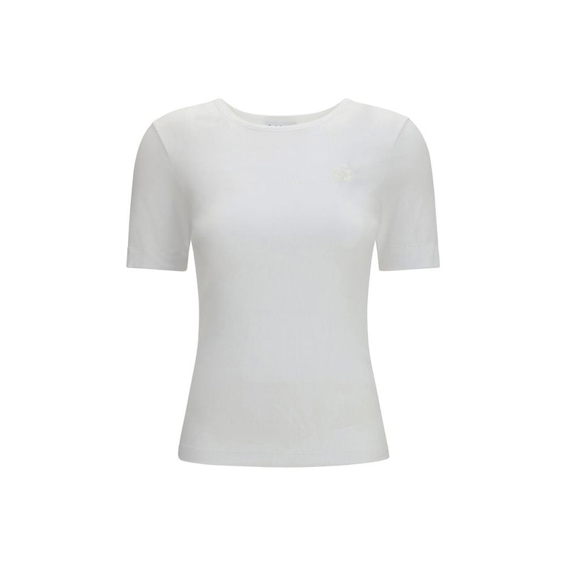 Ganni White Cotton T-Shirt - Slim Fit with Logo Embroidery