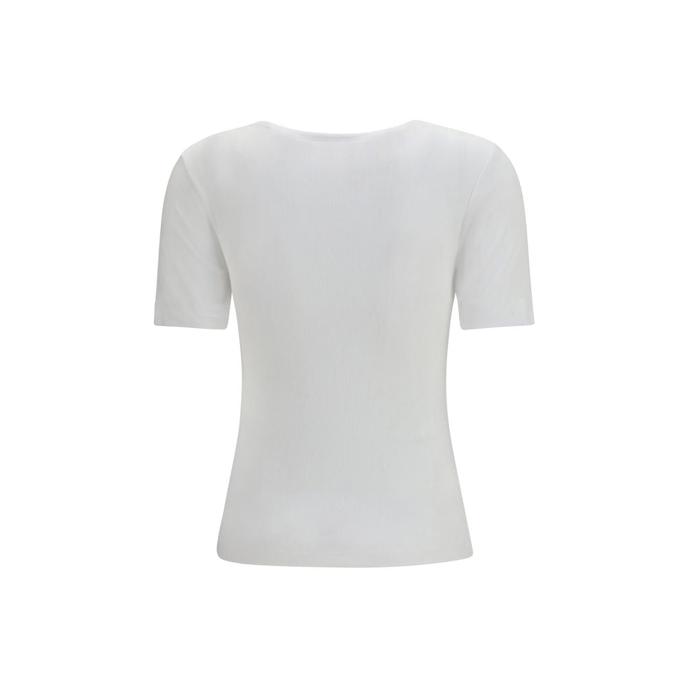 Ganni White Cotton T-Shirt - Slim Fit with Logo Embroidery
