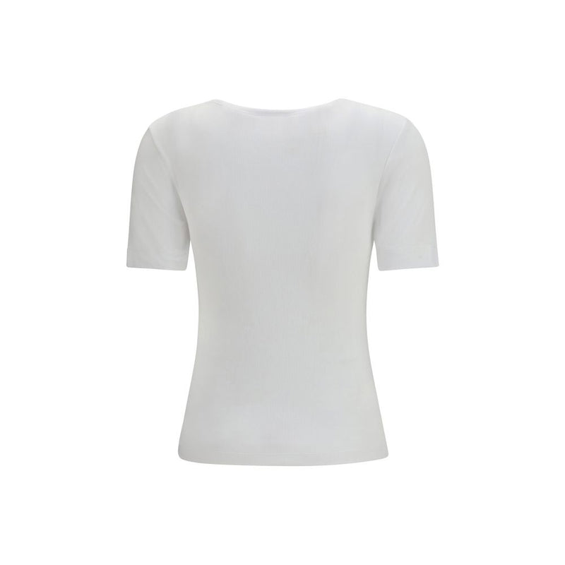 Ganni White Cotton T-Shirt - Slim Fit with Logo Embroidery