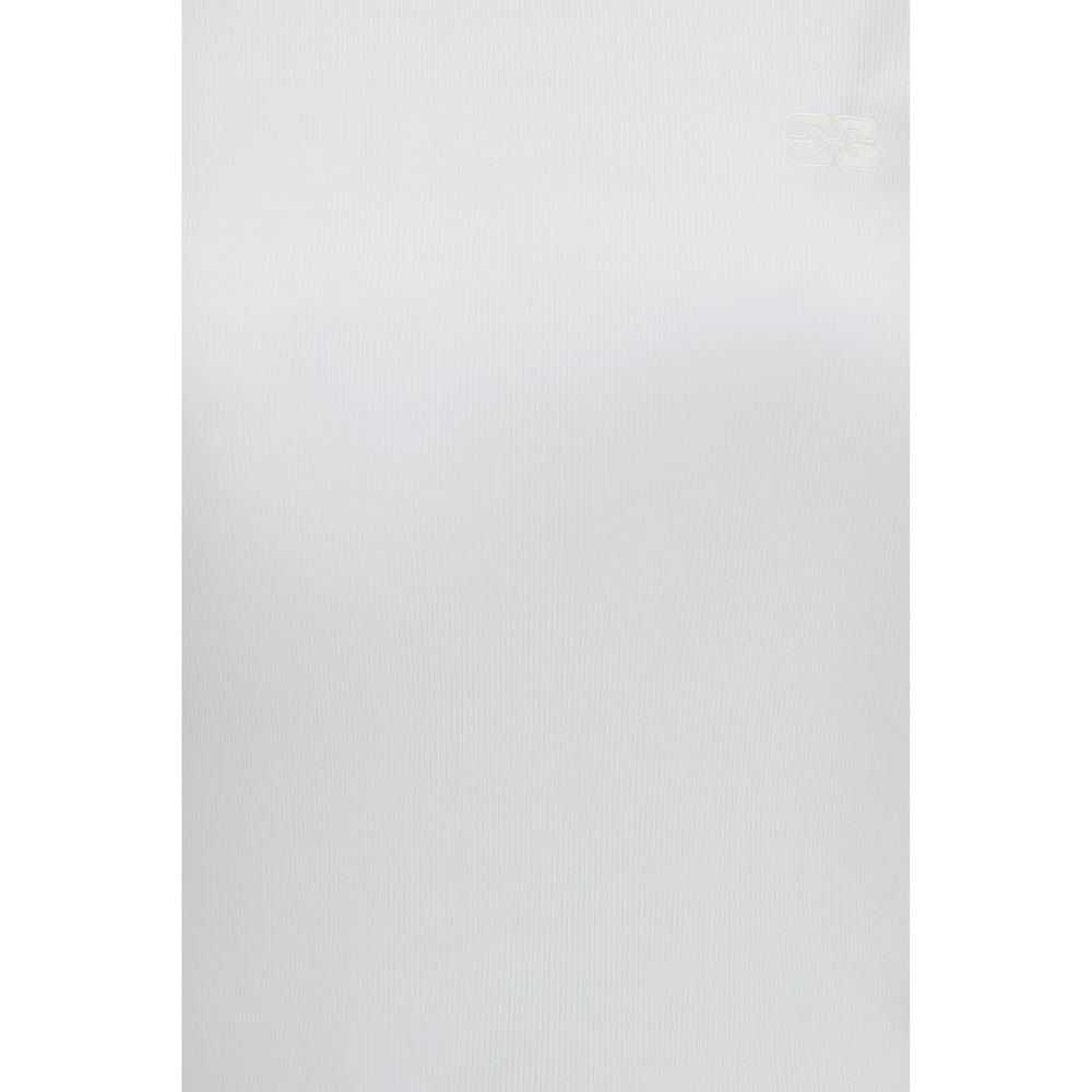 Ganni White Cotton T-Shirt - Slim Fit with Logo Embroidery