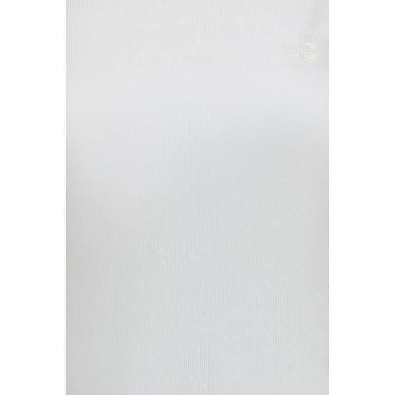 Ganni White Cotton T-Shirt - Slim Fit with Logo Embroidery