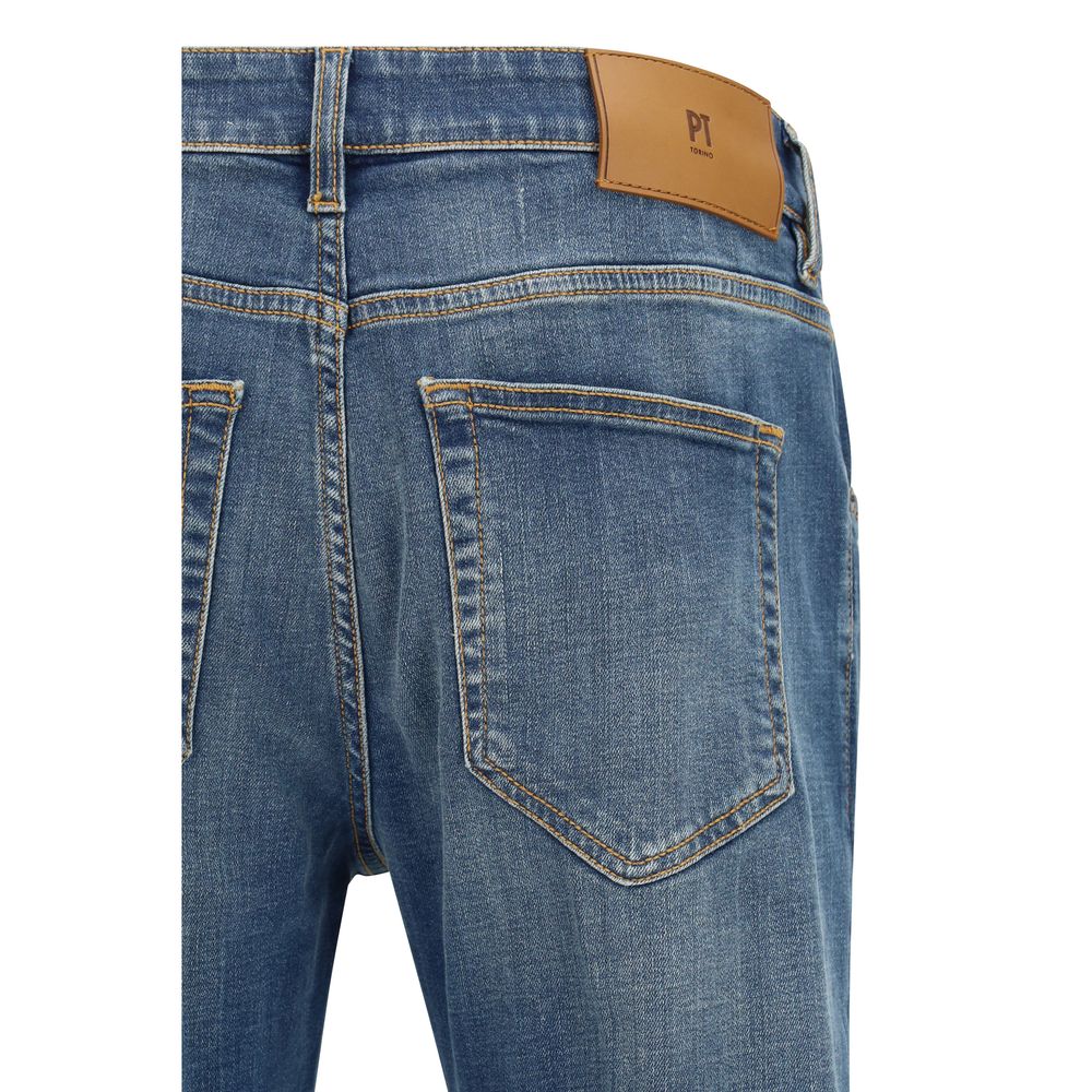 PT Torino Blue Cotton Tapered Jeans for Men