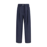 Pantalon décontracté en viscose bleu Brunello Cucinelli