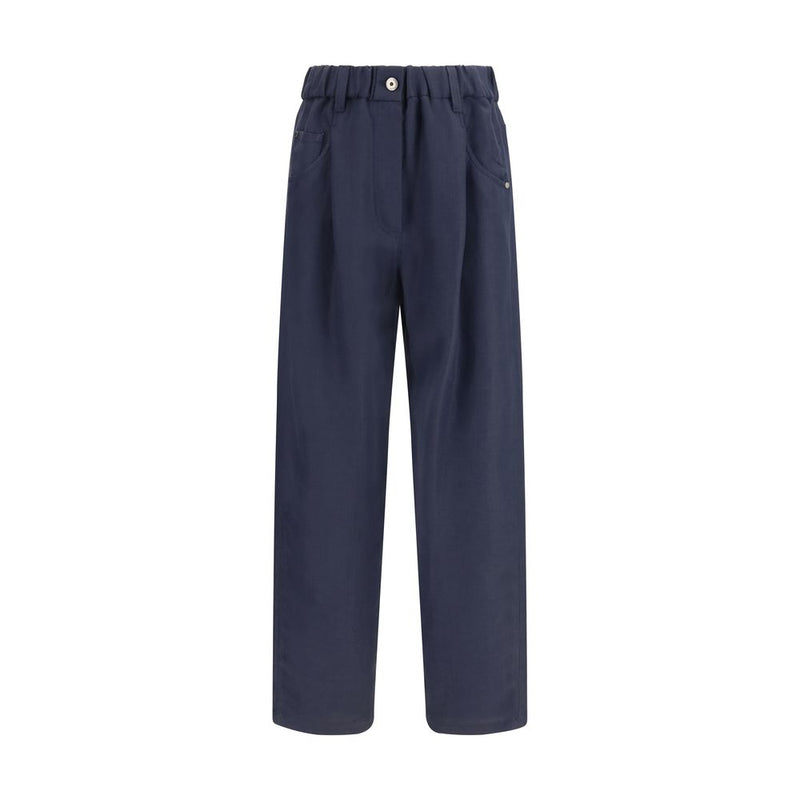 Pantalon décontracté en viscose bleu Brunello Cucinelli