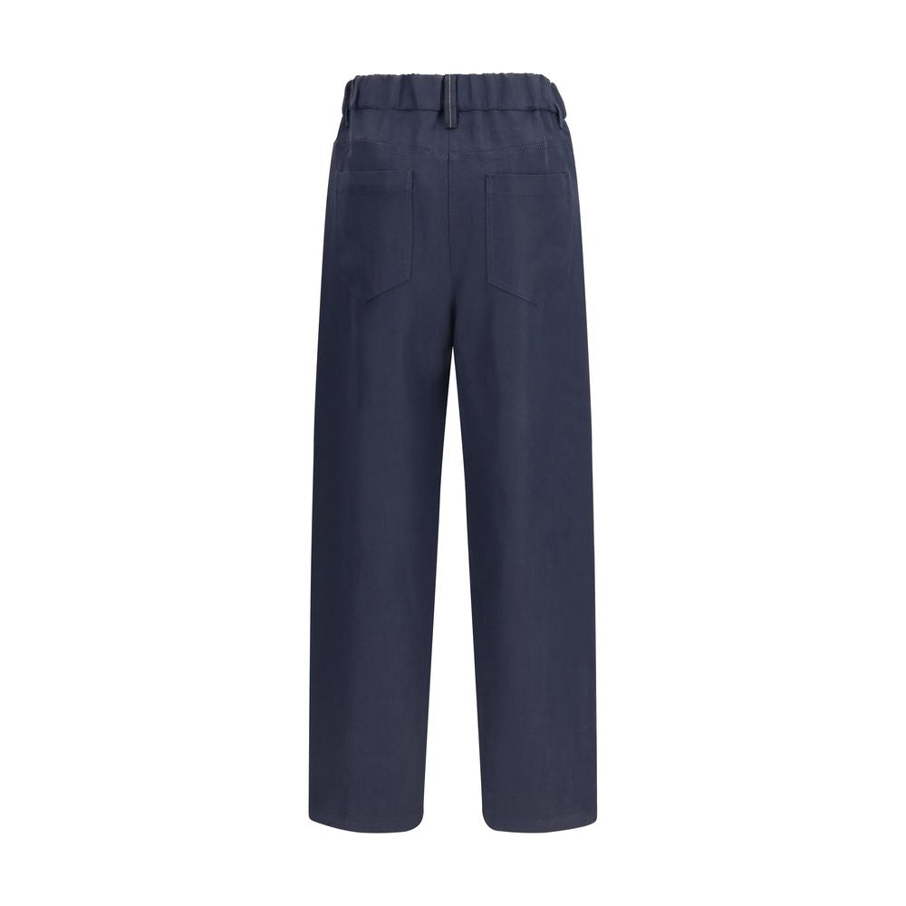 Pantalon décontracté en viscose bleu Brunello Cucinelli