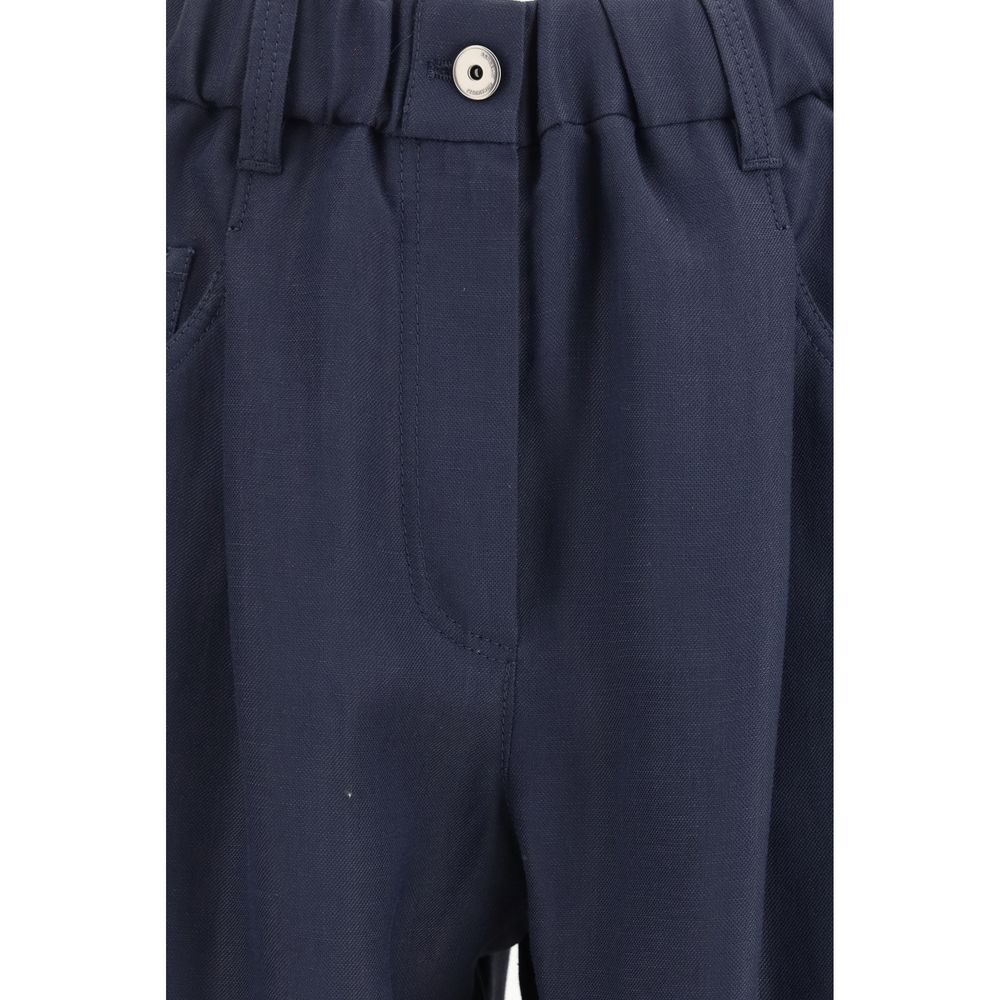 Pantalon décontracté en viscose bleu Brunello Cucinelli