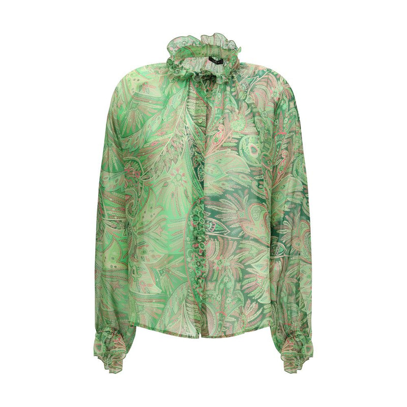 Etro Bicolor Silk Pattern Shirt - Paisley Ruffled Design