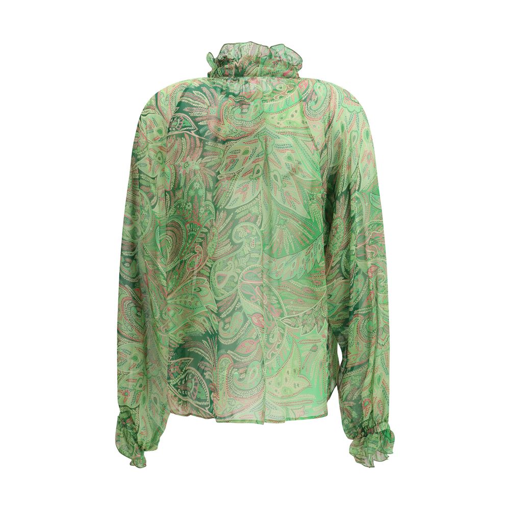 Etro Bicolor Silk Pattern Shirt - Paisley Ruffled Design