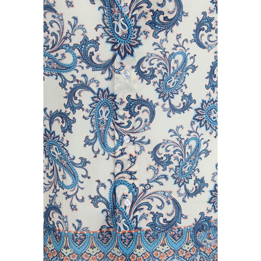 Etro Blue Cotton Pattern Shirt for Men - SS26