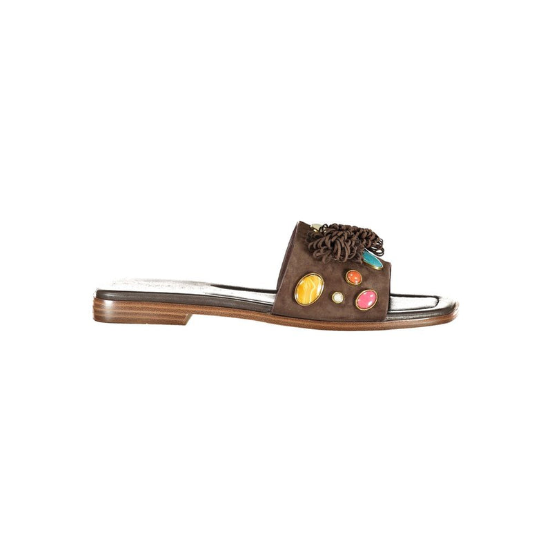 Twinset Marrone Leather Women Slipper - Italian Elegance