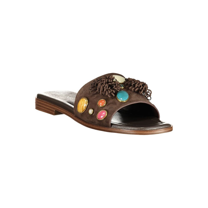 Twinset Marrone Leather Women Slipper - Italian Elegance