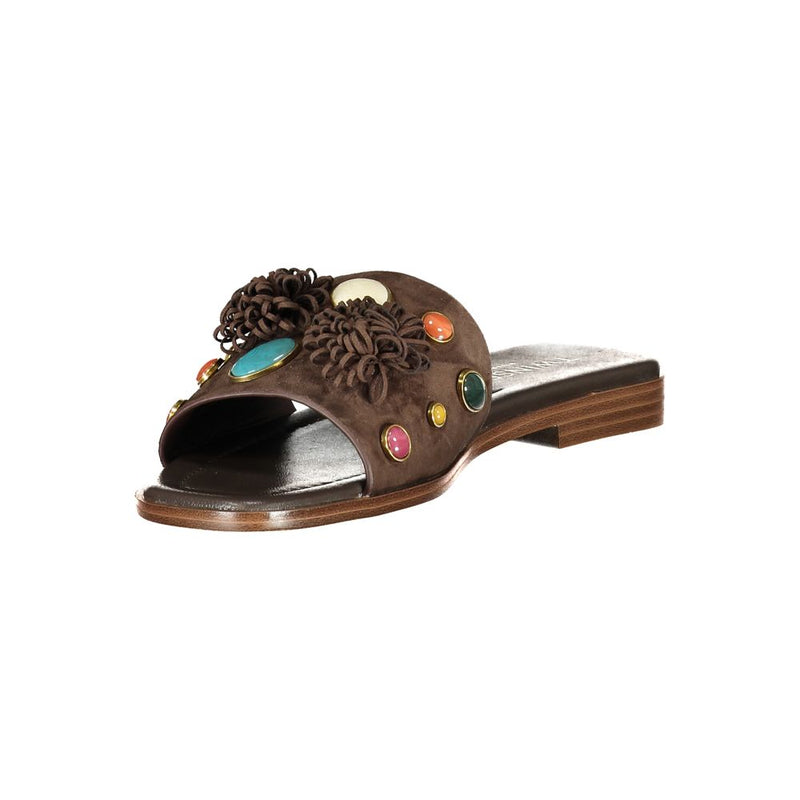 Twinset Marrone Leather Women Slipper - Italian Elegance