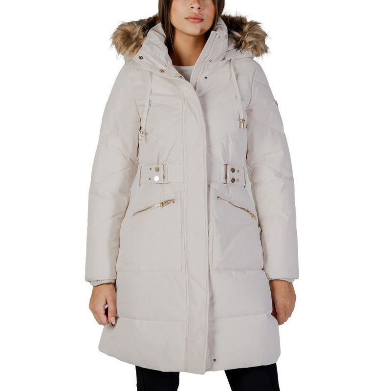 Guess Fatema Belted Puffer Coat - Cream Polyester