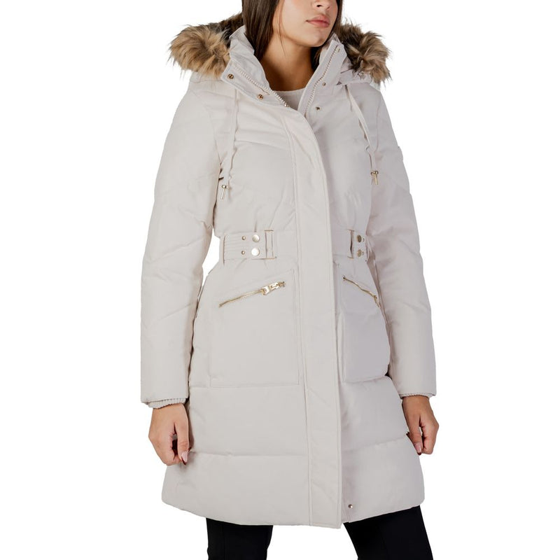 Guess Fatema Belted Puffer Coat - Cream Polyester