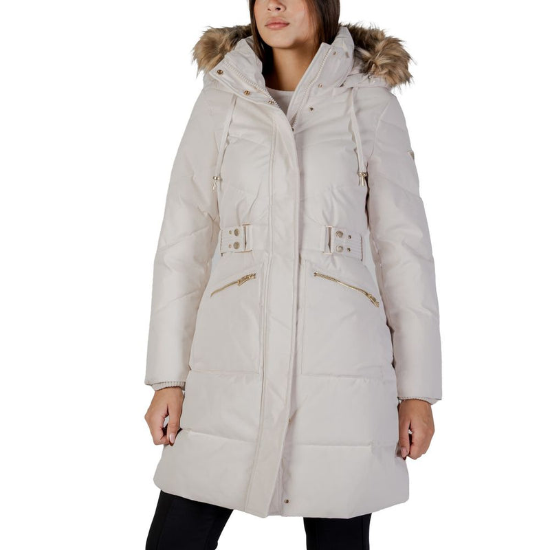 Guess Fatema Belted Puffer Coat - Cream Polyester