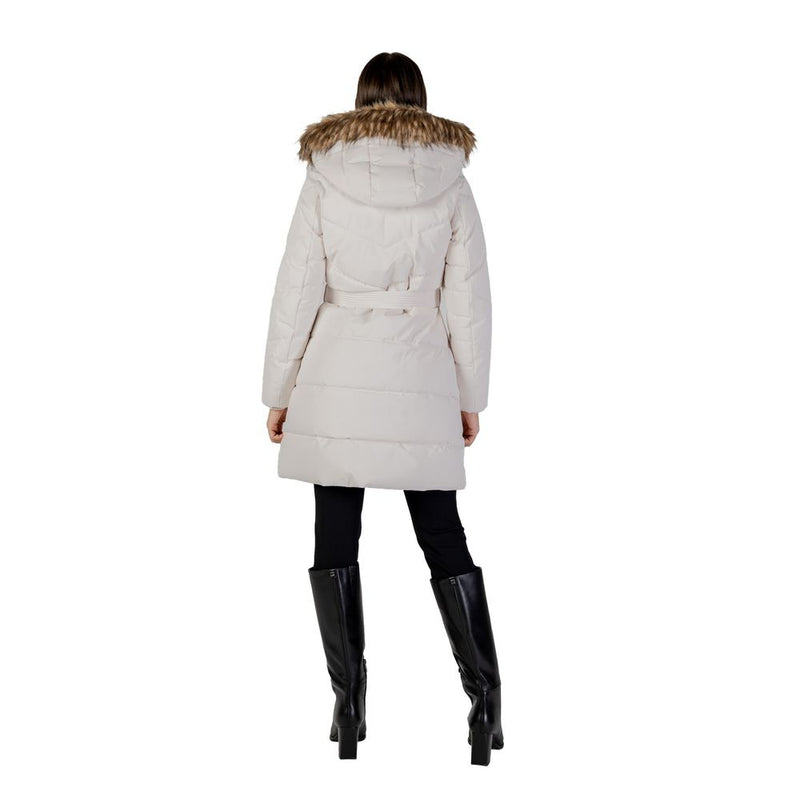 Guess Fatema Belted Puffer Coat - Cream Polyester