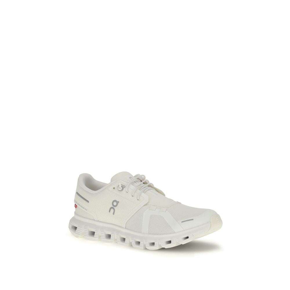 ON Cloud 6 White Recycled Polyester Athletic Sneakers for Women