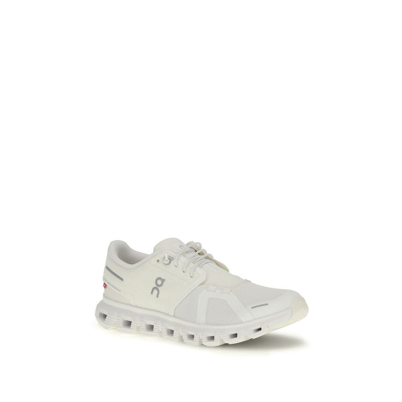 ON Cloud 6 White Recycled Polyester Athletic Sneakers for Women