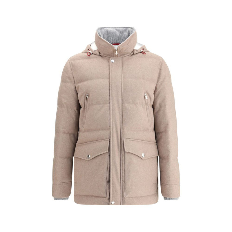 Brunello Cucinelli Beige Wool Down Jacket for Men