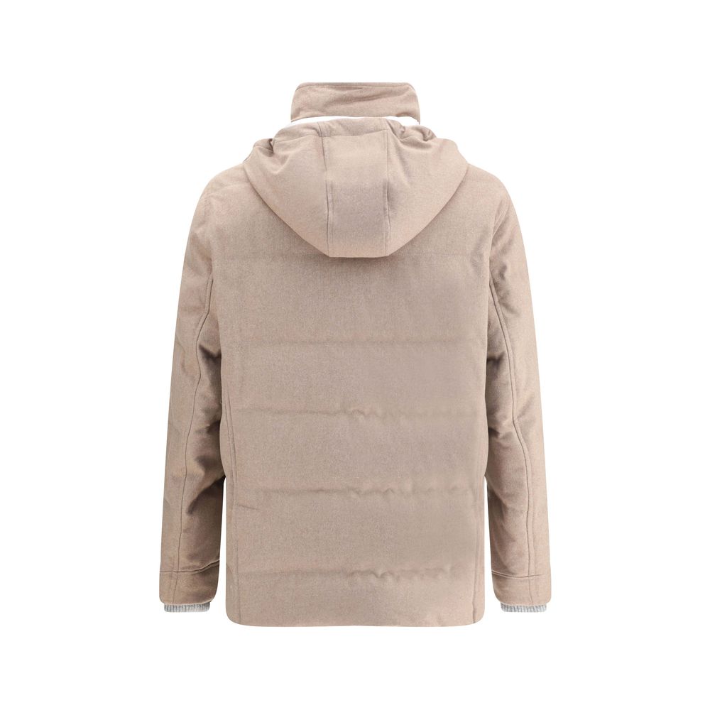 Brunello Cucinelli Beige Wool Down Jacket for Men