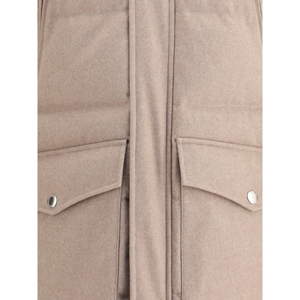 Brunello Cucinelli Beige Wool Down Jacket for Men