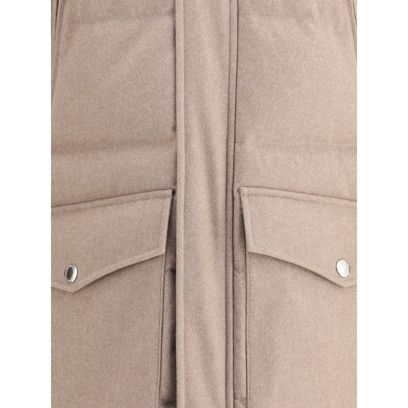Brunello Cucinelli Beige Wool Down Jacket for Men