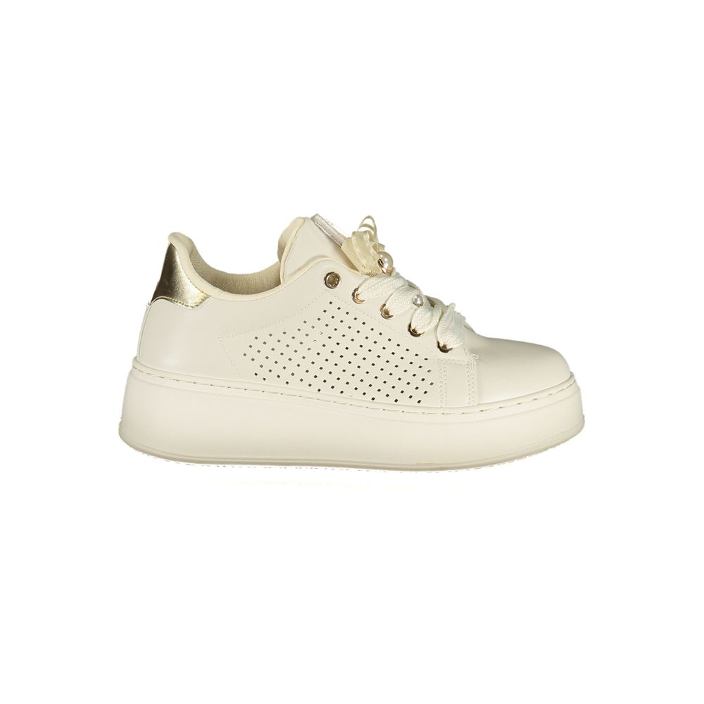 Laura Biagiotti Bianco Women Sneaker with Gold Accents