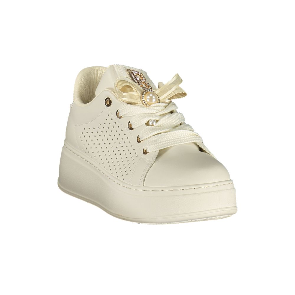 Laura Biagiotti Bianco Women Sneaker with Gold Accents