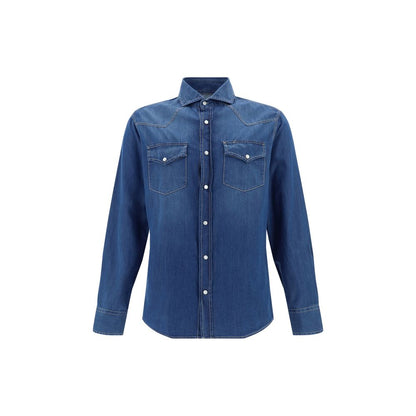 Brunello Cucinelli blauw denim overhemd