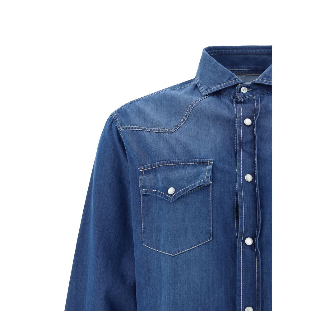 Brunello Cucinelli blauw denim overhemd