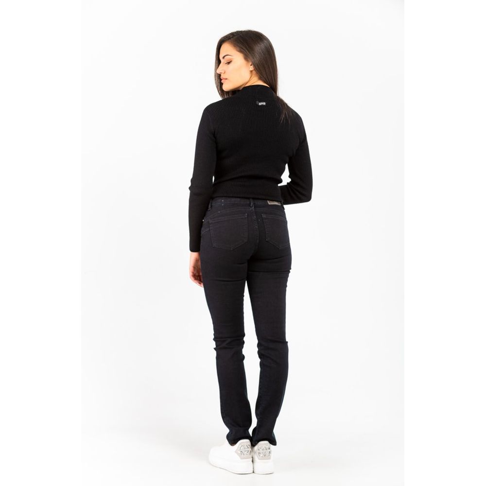 Gas Black Cotton Slim Fit Jeans for Women