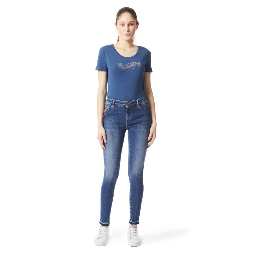 Gas Blue Cotton Skinny Jeans for Women