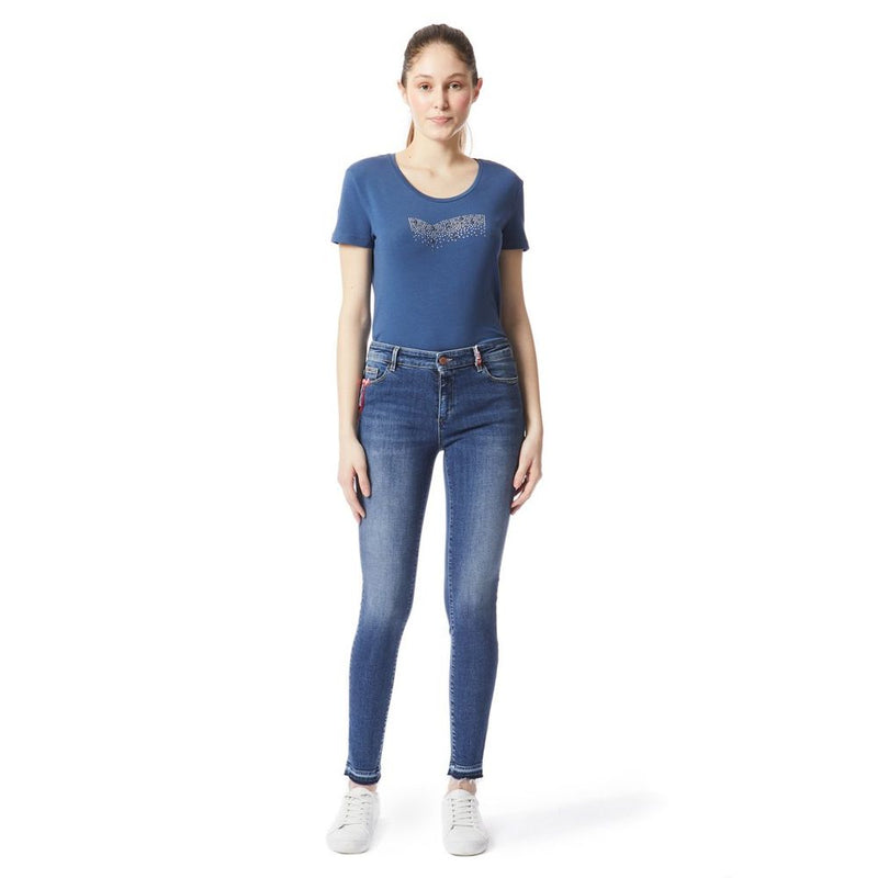 Gas Blue Cotton Skinny Jeans for Women