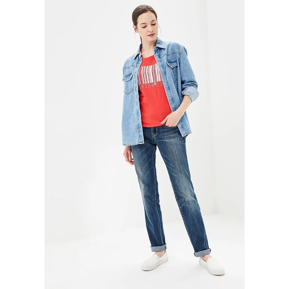 Gas Blue Cotton Straight-Leg Jeans for Women