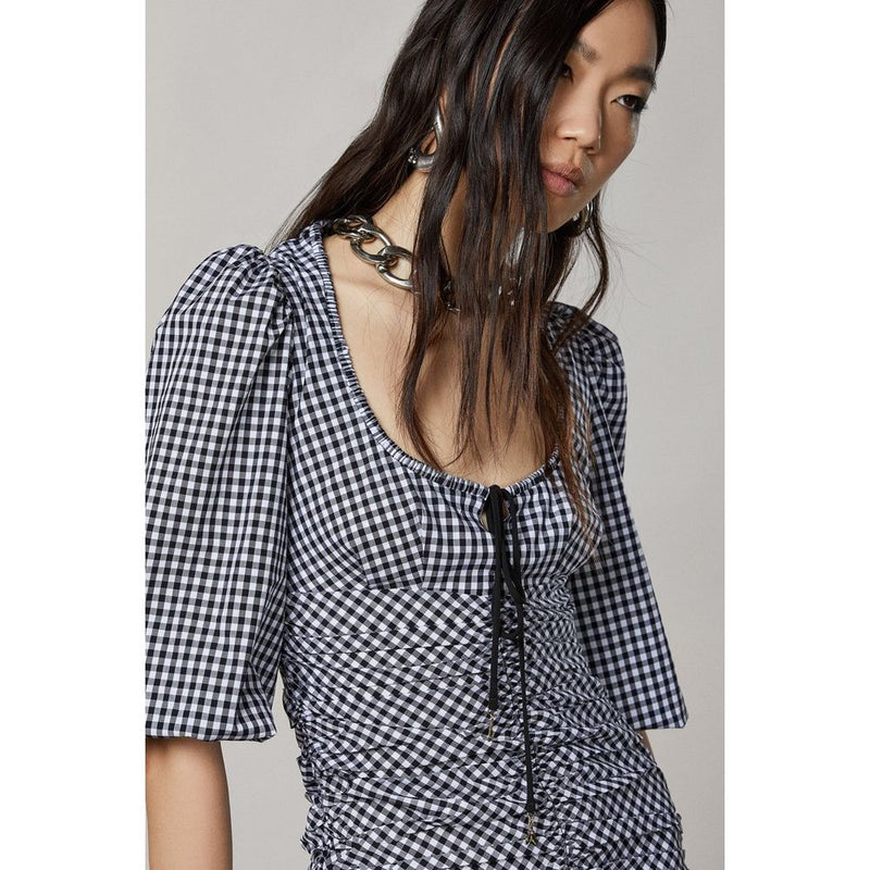 Patrizia Pepe Bicolor Cotton Casual Dress - Vichy Nero