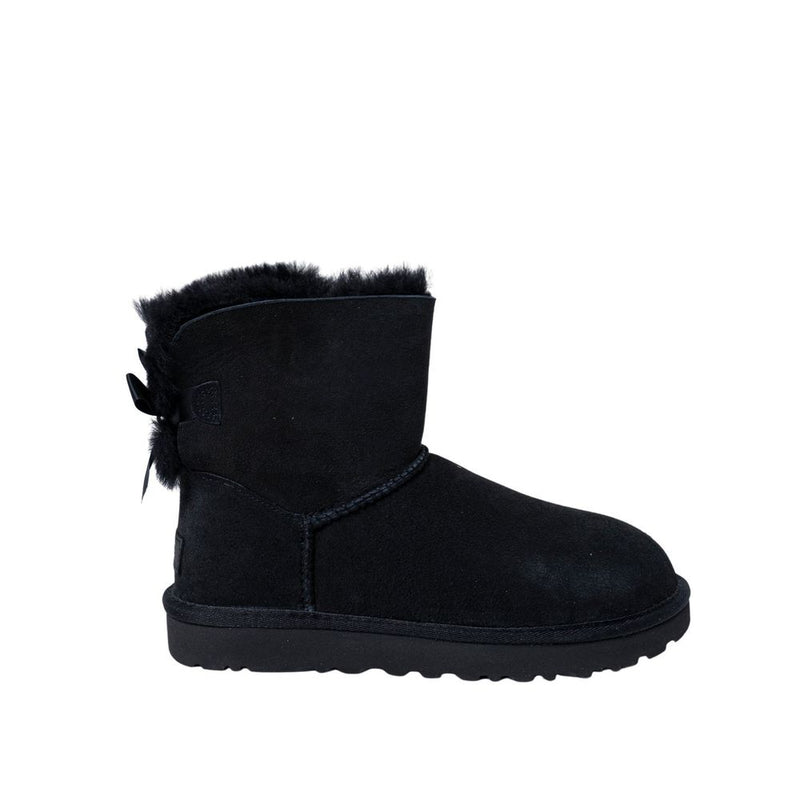 UGG Mini Bailey Bow II Black Suede Leather Ankle Boots