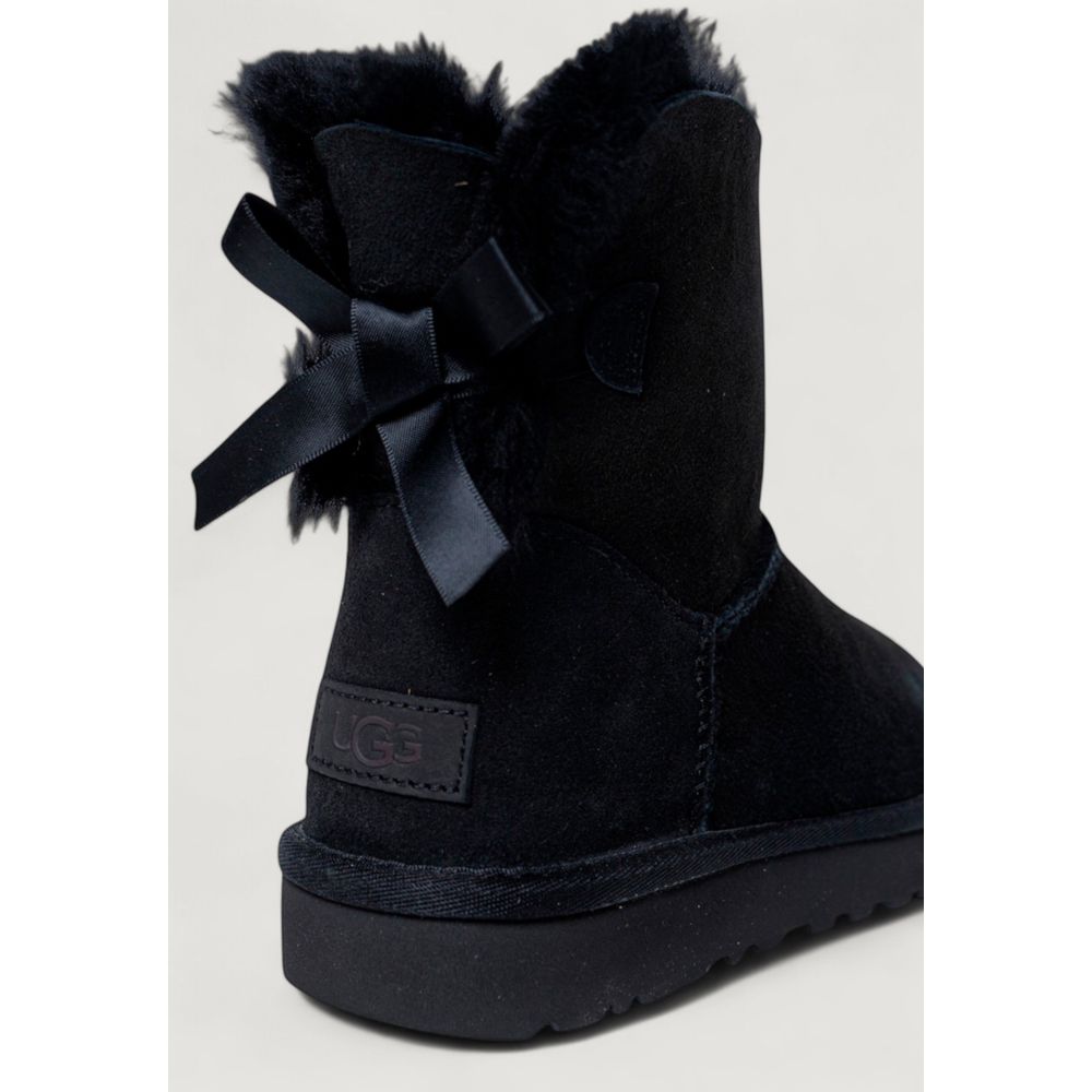 UGG Mini Bailey Bow II Black Suede Leather Ankle Boots