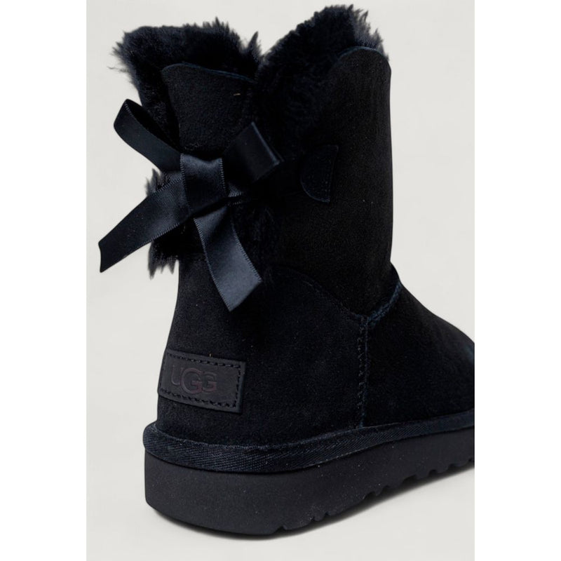 UGG Mini Bailey Bow II Black Suede Leather Ankle Boots