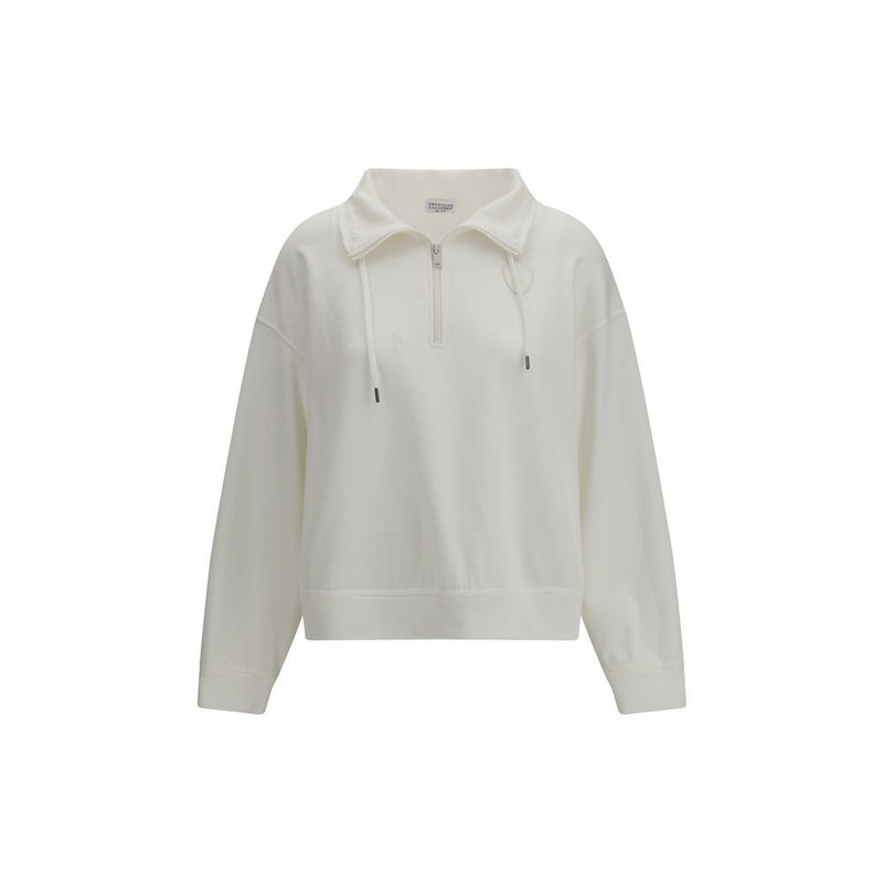 Brunello Cucinelli White Cotton Sweatshirt with Logo Patch
