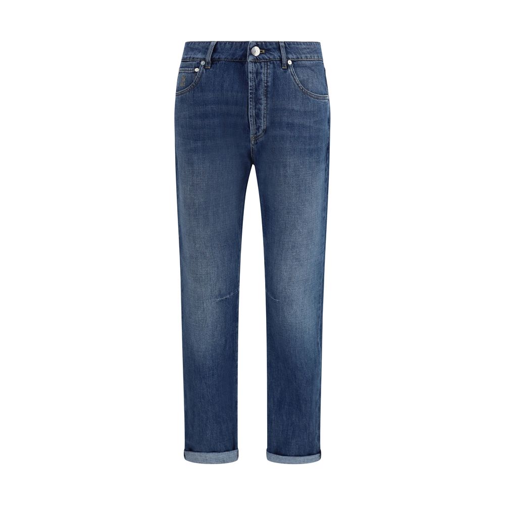 Brunello Cucinelli Blue Cotton Straight-Leg Jeans for Men