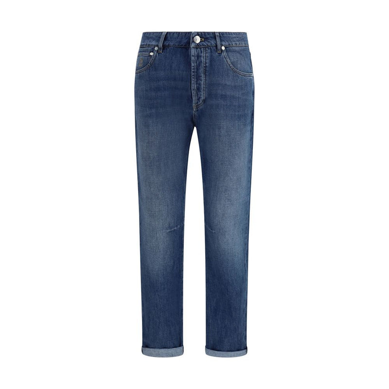 Brunello Cucinelli Blue Cotton Straight-Leg Jeans for Men
