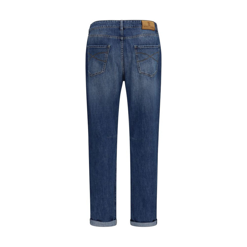 Brunello Cucinelli Blue Cotton Straight-Leg Jeans for Men