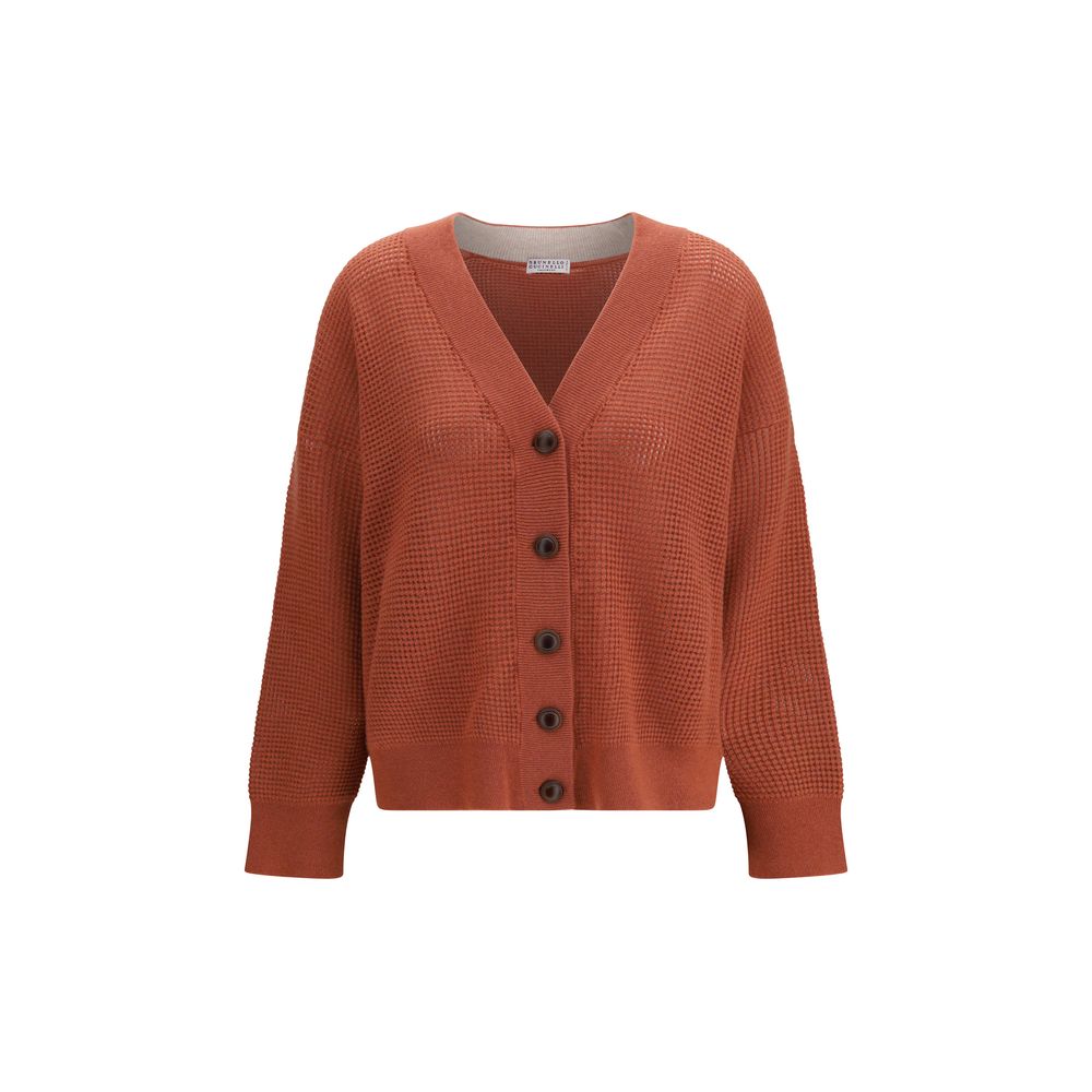 Brunello Cucinelli Orange Cashmere Cardigan - Oversized V-Neck