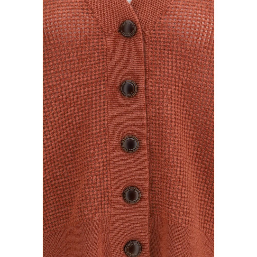 Brunello Cucinelli Orange Cashmere Cardigan - Oversized V-Neck